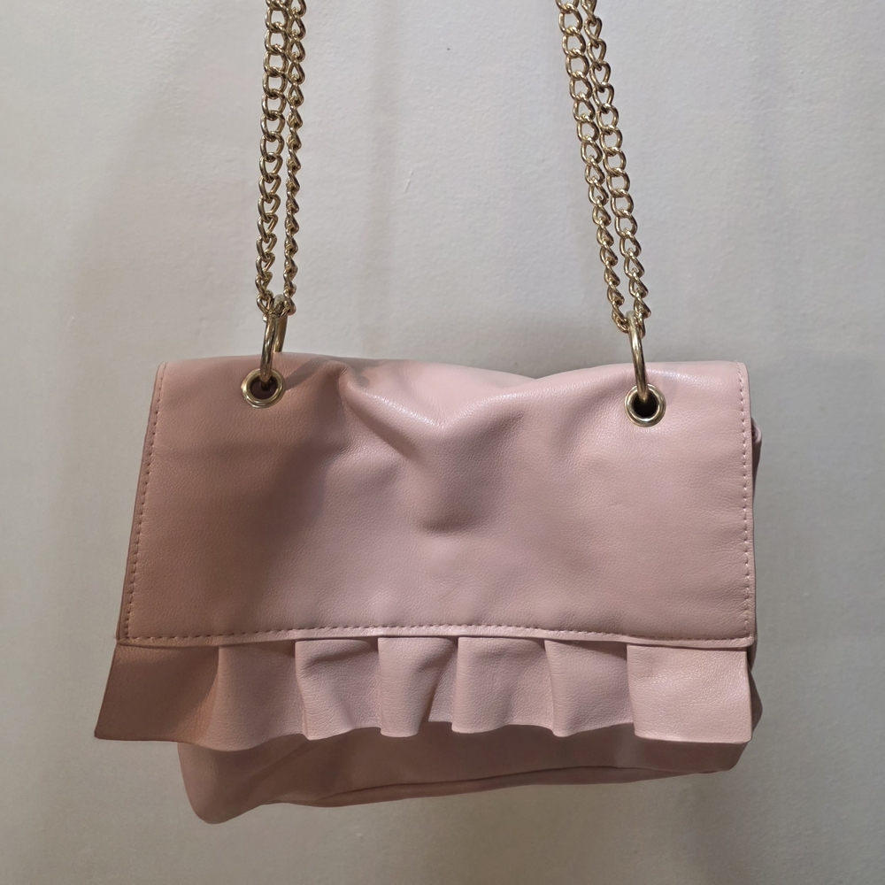 Soft Pink Ruffle Chain Shoulder Bag